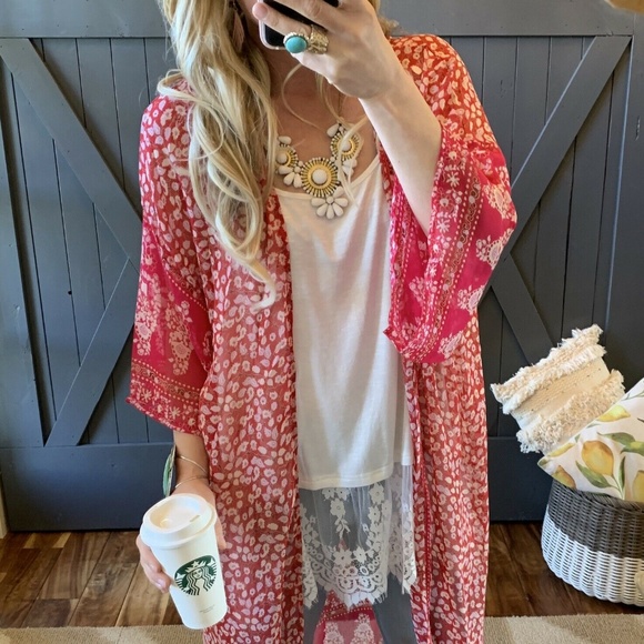 Boutique Chiffon Floral Kimono Duster Maxi Jacket - Picture 2 of 8